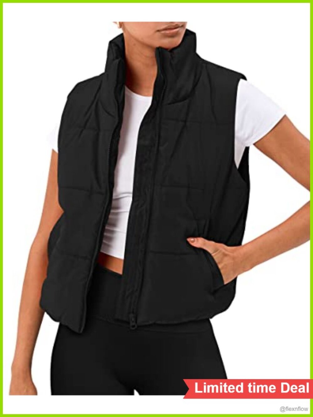 Cropped Quilted Puffer Vest Lightweight Sleeveless Winter Layer